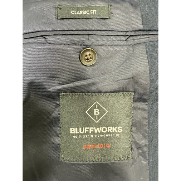 Bluffworks Mens Presidio Travel Blazer Size 46L Long Classic Fit Navy Polyester - Picture 7 of 15